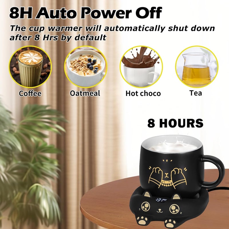 PUSEE Coffee Mug Warmer & Cute Cat Mug Set, Coffee Cup Warmer for Desk with Auto Shut Off, Beverage Warmer with 3 Temp Settings, Candle Warmer Coffee Warmer with Mug Set for Christmas & Birthday Gifts - Image 4